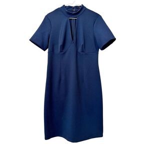 Trina Turk Mock Neck Short Sleeve Cutout Camari Choker Sheath Dress Navy Size 8
